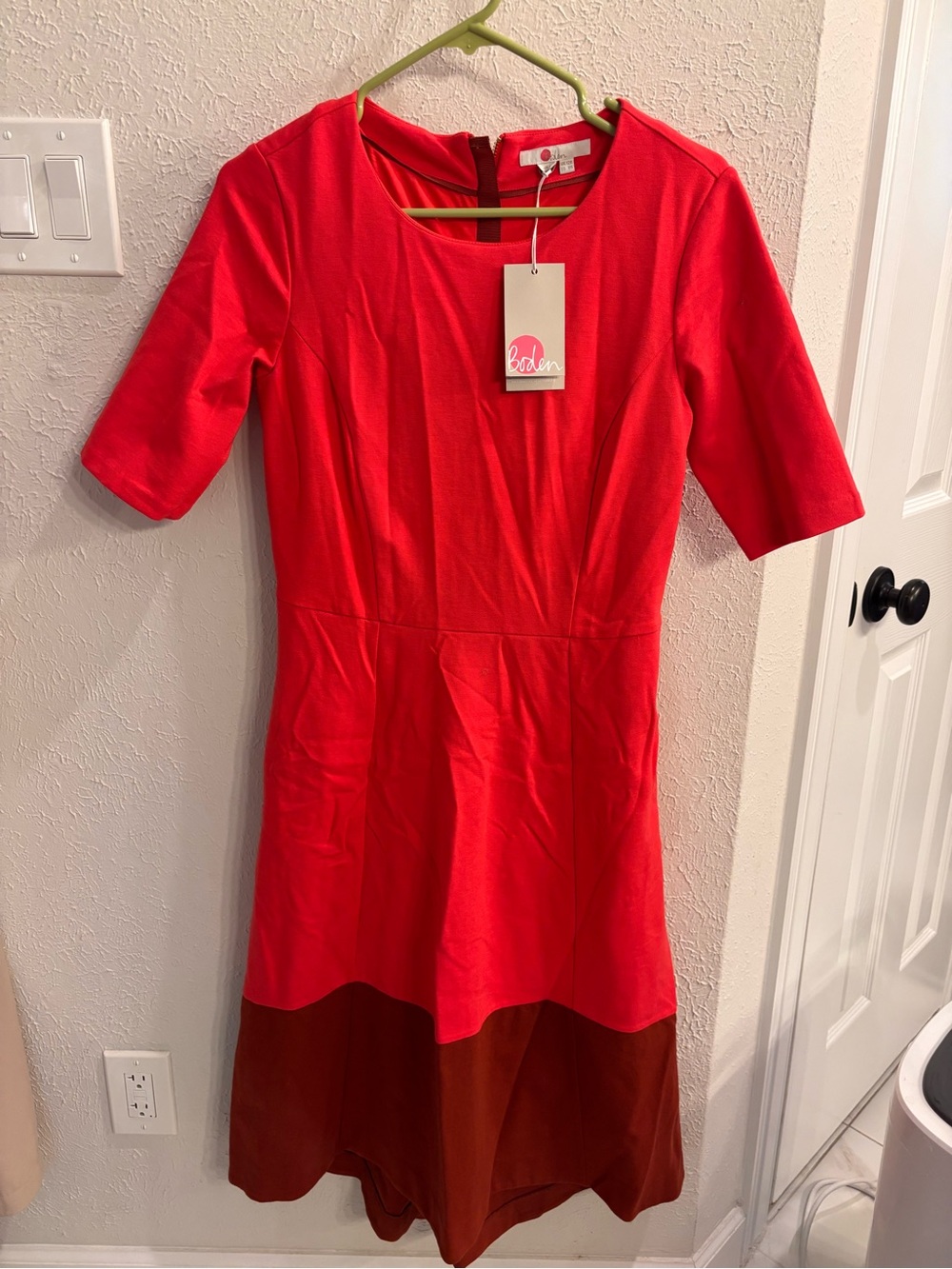Boden Bright Red Midi Dress with Maroon Hem